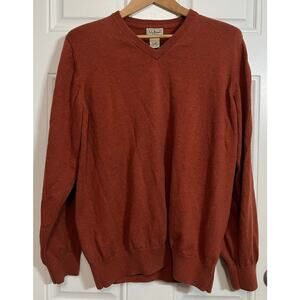 L.L. Bean Men’s L Cotton Cashmere V-Neck Sweater Large Rust Orange Cozy